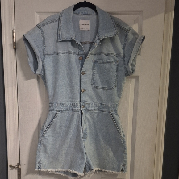 Celebrity Pink Light Blue Denim Romper - Picture 1 of 8